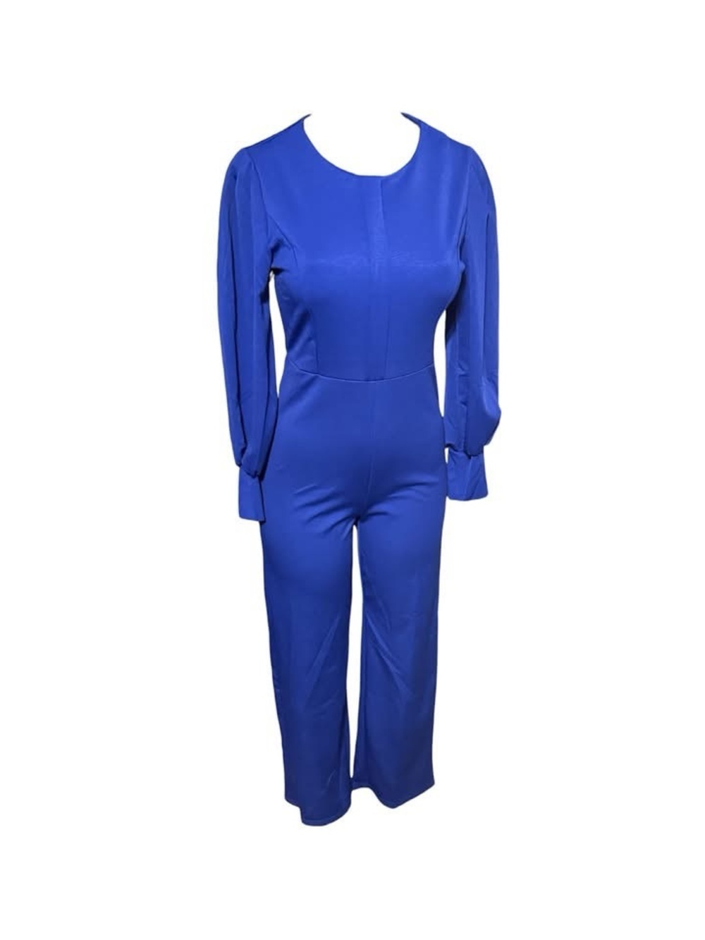 Tailored Royal Blue Long-Sleeve Jumpsuit